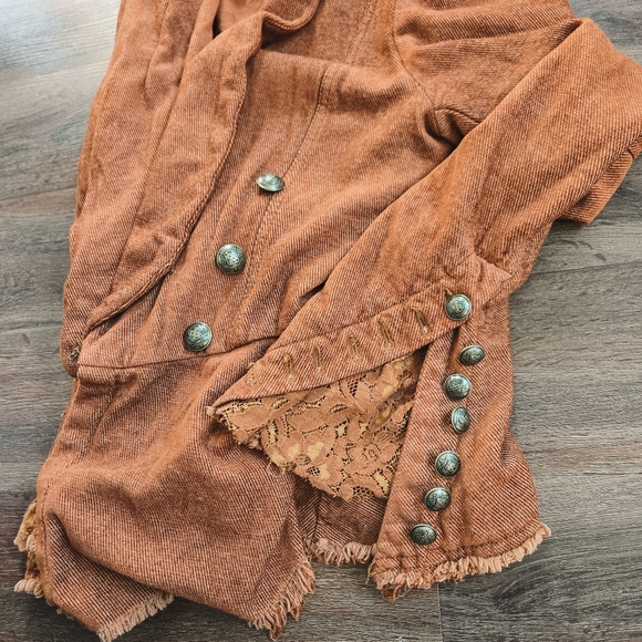 Free People Flared Sleeve Blazer Jacket with Lace, Tobacco Brown Size Medium - Picture 9 of 12